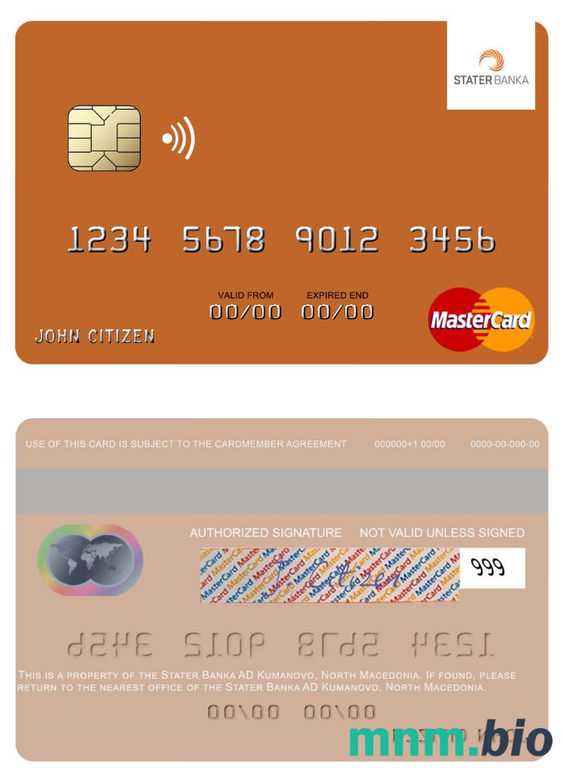 North Macedonia Stater Banka AD Kumanovo przykład karty mastercard w formacie PSD